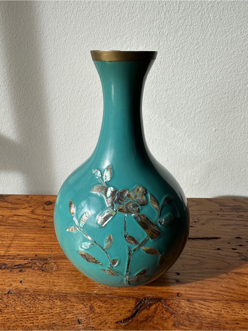 Teal Floral Accent Vase with Gold Trim - Home Accents